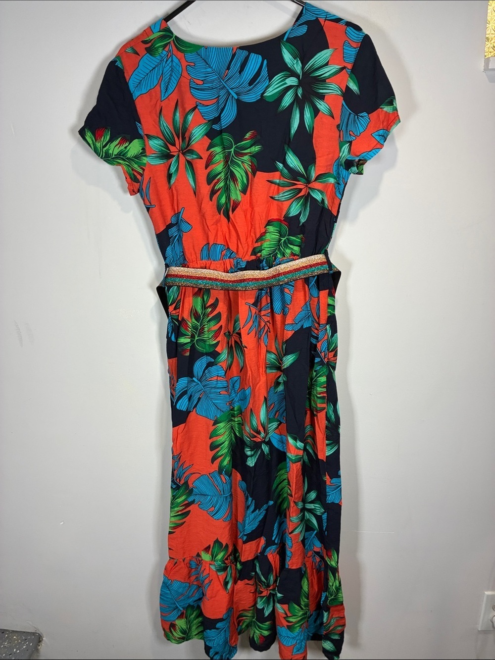 Hippocampe Made in France Tropical Maxi Dress EU 42 Belted Leaf Print - Picture 8 of 11